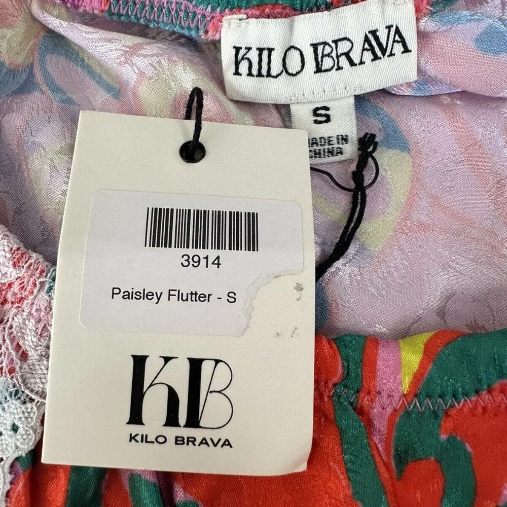 Kilo Brava S‎ NWT Pink Paisley Flutter Bikini Panties Ruffle Lace Satin Lingerie